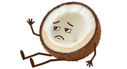 Isolated Sad Cartoon Coconut Character
