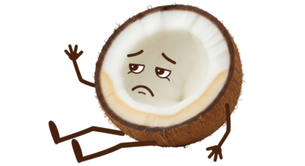 Isolated Sad Cartoon Coconut Character