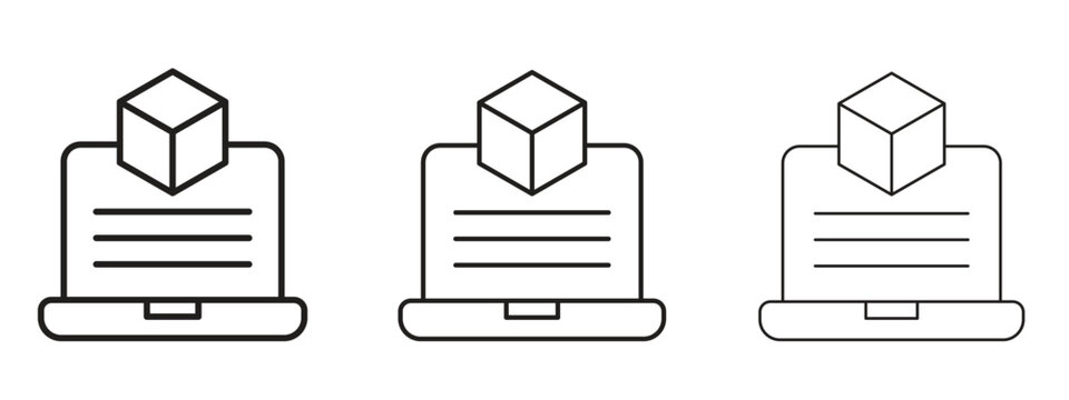 Computer simulation icon. black strokes lines vector pack for graphic work