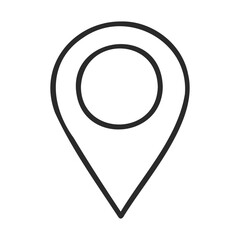 Minimalist black location pin icon on white background