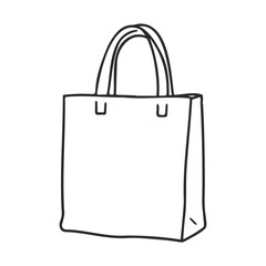 Minimalist line drawing of a simple tote bag outline in black and white
