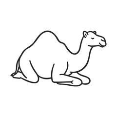 Simple line drawing of a resting camel