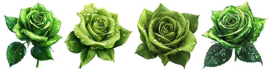 Set of green cabbage roses isolated on white background botanical floral arrangement for natural design