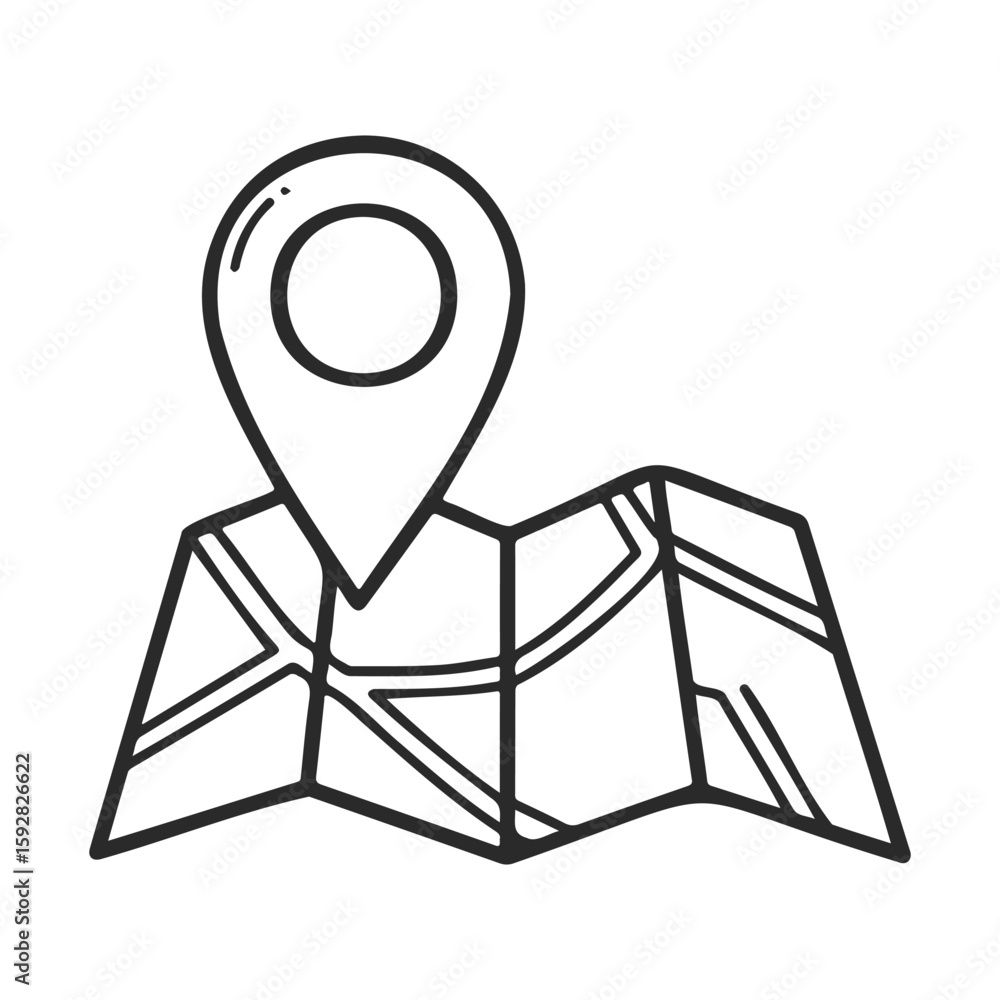 Poster simple map and location pin icon representing navigation concept