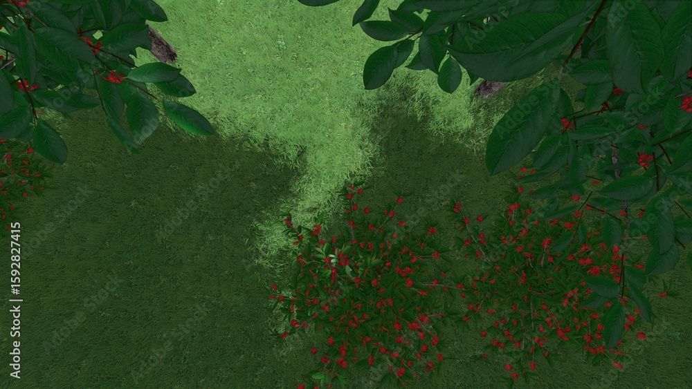 Aufkleber 3d image of the landscape design of the home territory. landscaping of the territory. computer visua