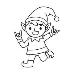 Cartoon christmas elf boy in santa hat coloring page