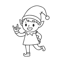 Smiling cartoon elf child in holiday hat making hand gesture