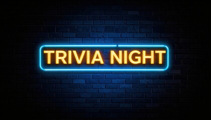 Neon sign for Trivia Night on a dark brick wall