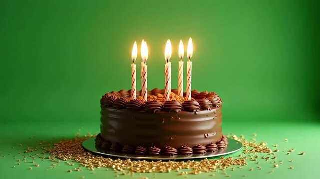 4K Chocolate Birthday Cake with Lit Candles &ndash; Green Screen Clip