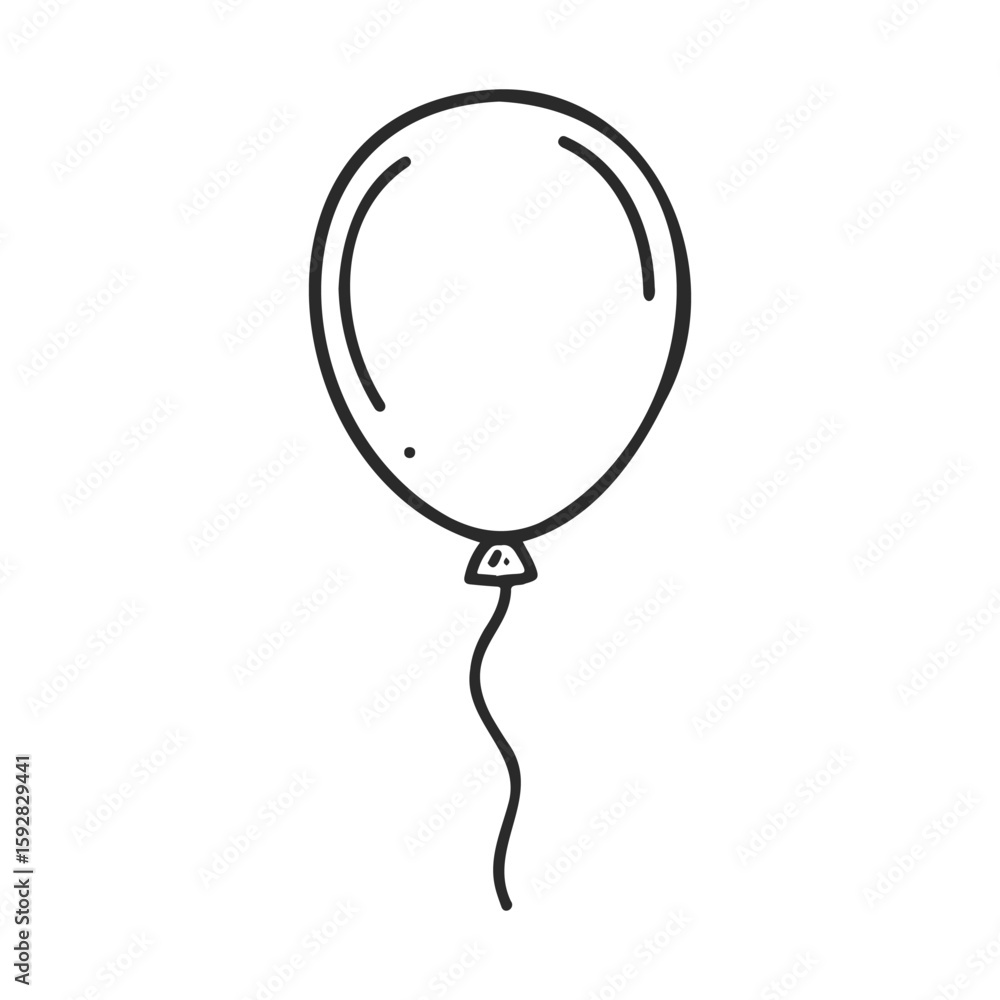 Aufkleber black and white line drawing of a floating balloon with string