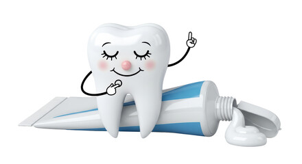 Isolated Cartoon Tooth with Toothpaste