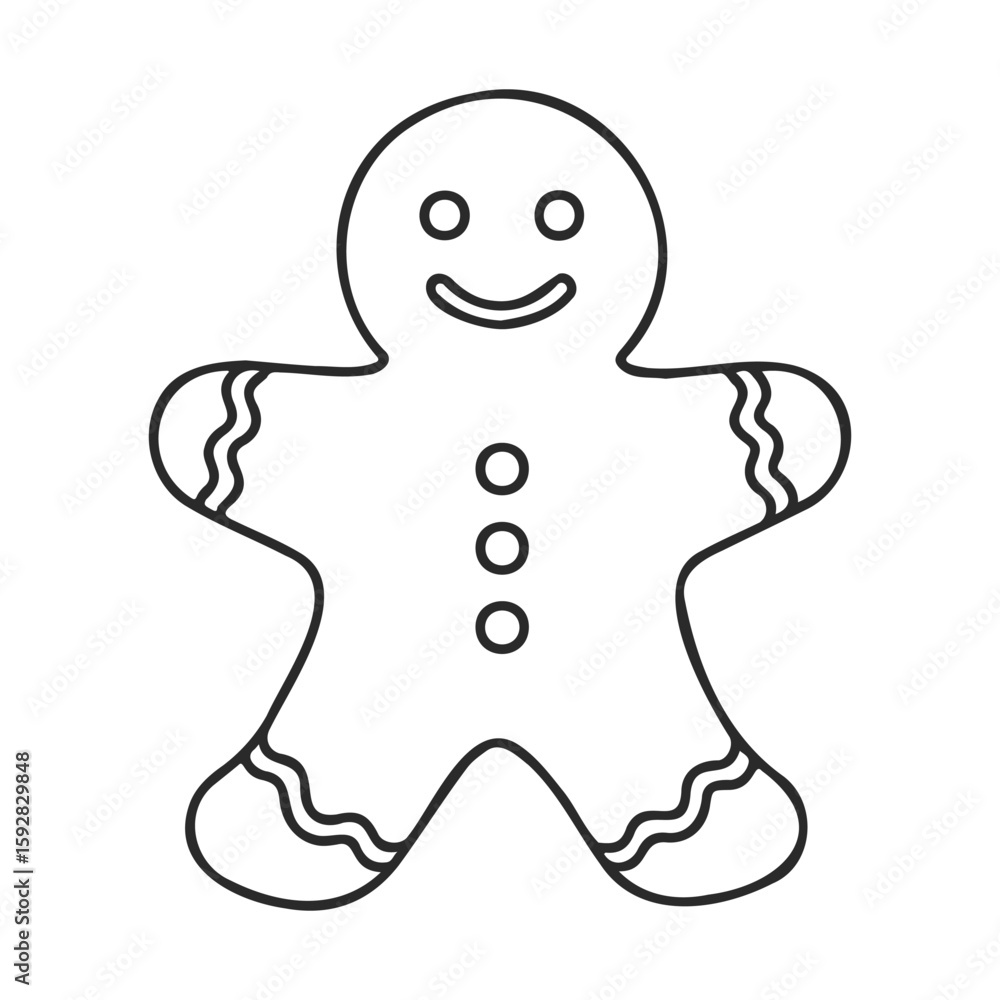 Poster gingerbread man cookie outline with buttons and smiling face