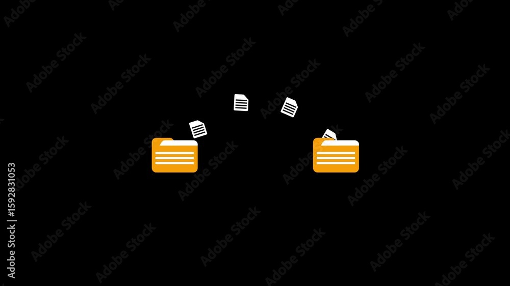 Poster digital file transfer illustrative animation showcasing data exchange between folders. digital file 