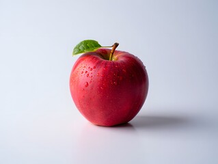 Single Red Apple with Water Droplets on White Background