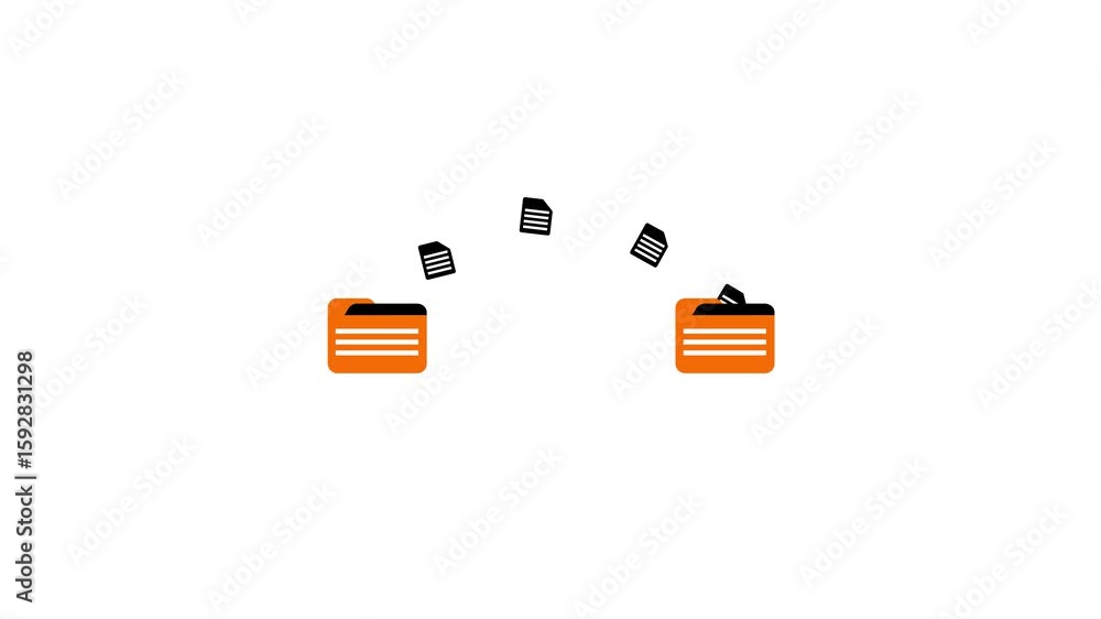 Poster animated digital files moving between folders illustrating data transfer concepts. digital file tran