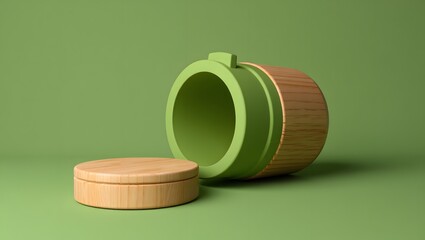 Wooden Bento Box with Lid - Green and Natural Style