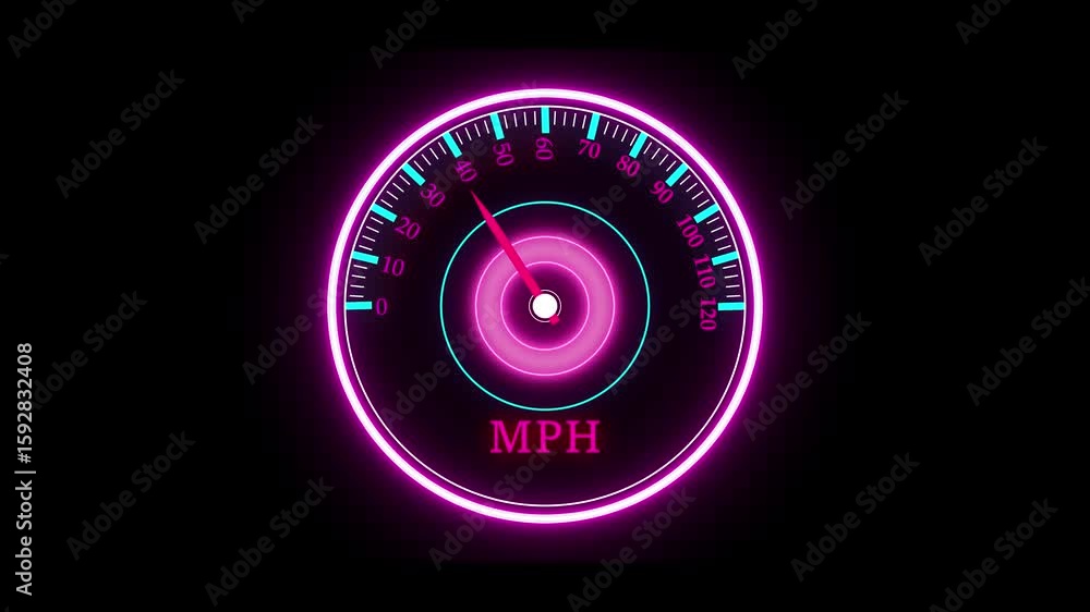 Poster neon speedometer animation. futuristic digital gauge showing vehicle speed and performance indicator