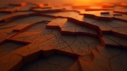Abstract Cracked Surface Texture - Orange and Dark Background