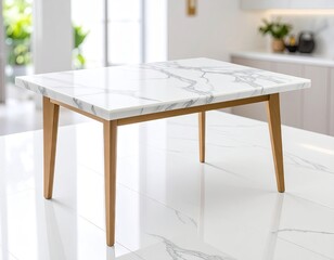 Modern marble dining table in a bright kitchen