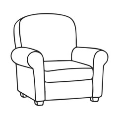 Minimalist black and white armchair sketch with rounded armrests and cushioned seat