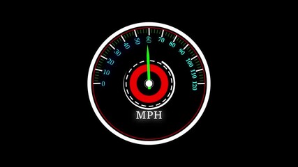 Animated digital speedometer dial displays vehicle speed in miles per hour on black background. Digital speedometer animation. Animated car gauge showing speed, velocity, and dashboard performance. - Powered by Adobe
