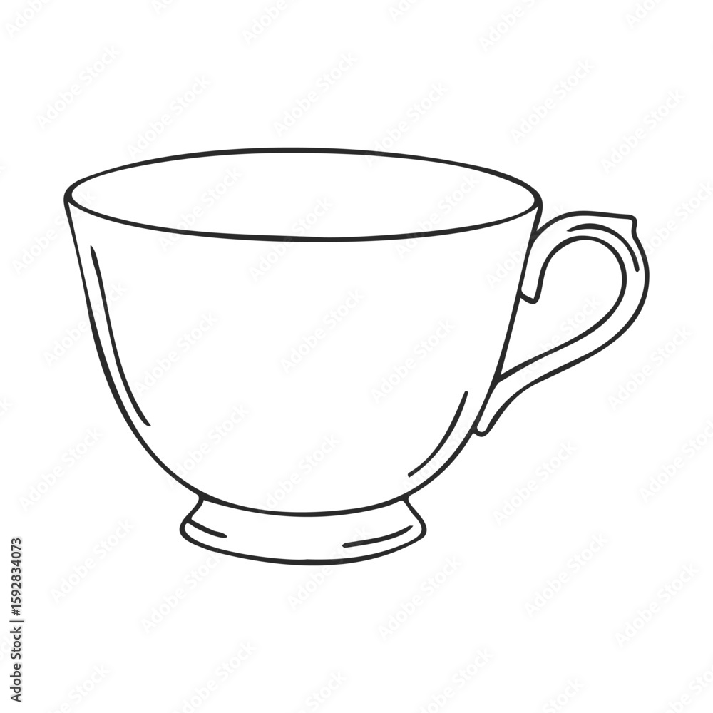 Poster simple outline of empty tea cup with handle on white background