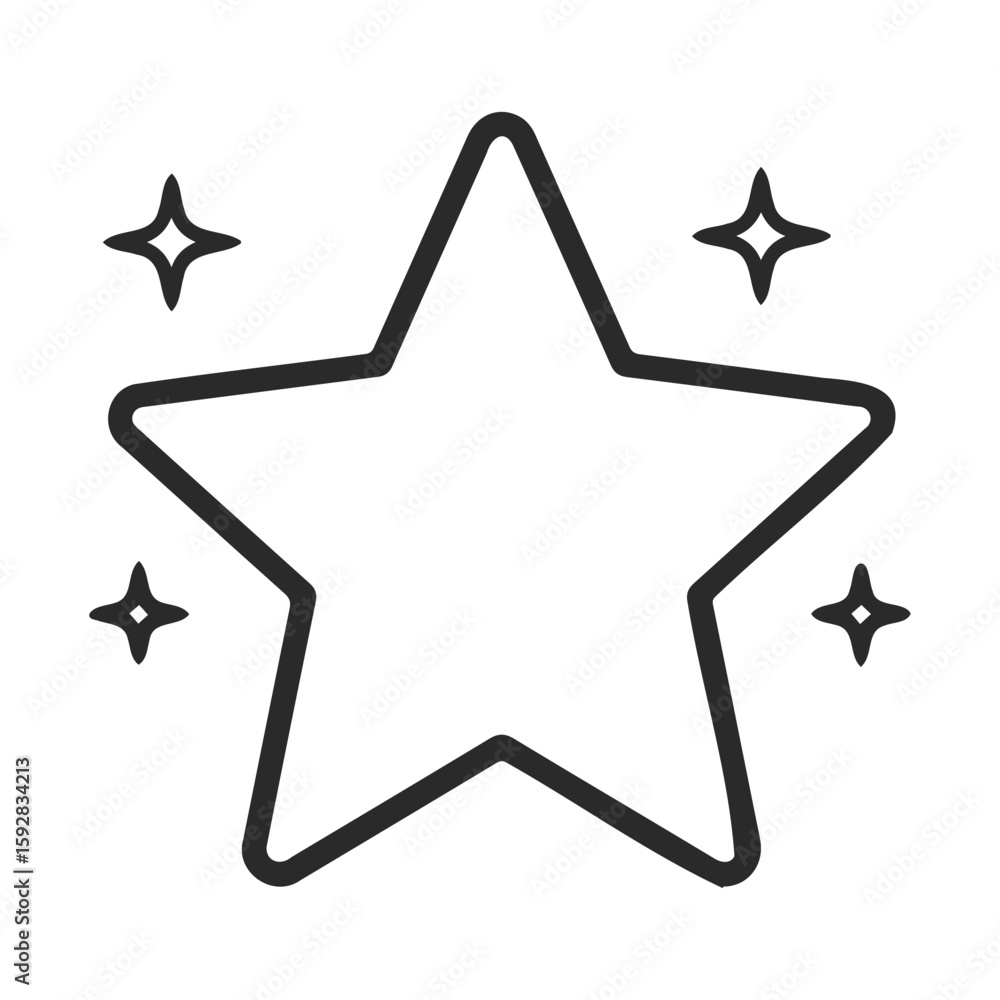 Poster simple outline of a shining star with sparkles