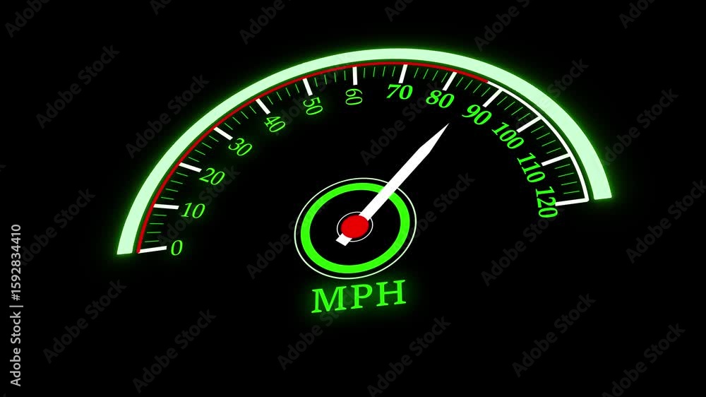 Poster digital speed gauge animation. modern neon dashboard display showing vehicle velocity and progress. 