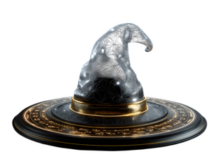 A wizard?s hat emitting glowing runes, isolated on transparent background