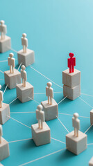 Obraz premium Red figure stands out among white figures connected by lines leadership connection