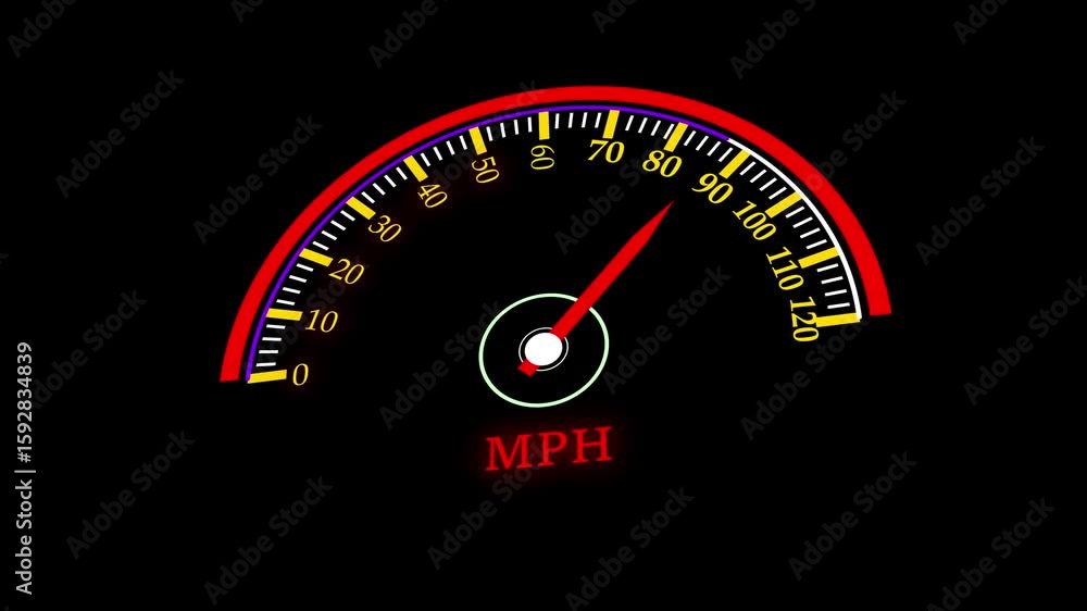 Poster neon digital speedometer animation. colorful vehicle speed gauge loop. digital speedometer displayin