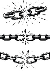 Broken Chain Links Explosion Set Vector Clipart.


