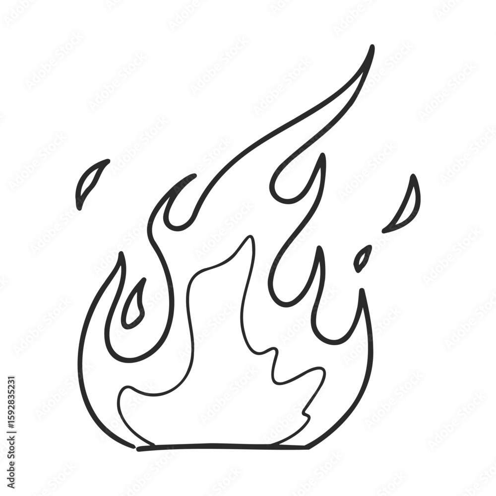 Poster simple line drawing of a flame with smooth curves and dynamic movement