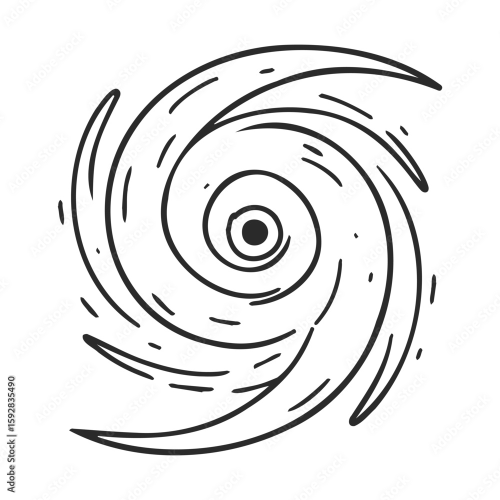 Poster hand-drawn spiral design with abstract swirl patterns in black and white