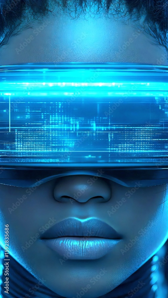 Poster technologically advanced woman wearing sleek futuristic glasses, projecting holographic data visuali