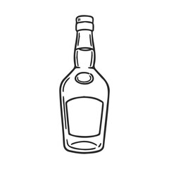 Hand-drawn whiskey bottle illustration with blank label on white background