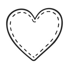 Simple black and white stitched heart outline with dashed lines