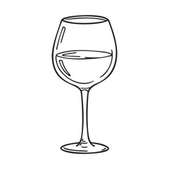 Outline drawing of wine glass with detailed stem and bowl design