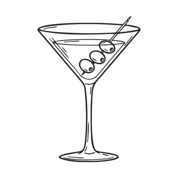 Naklejki Hand-drawn martini glass with olives on skewer