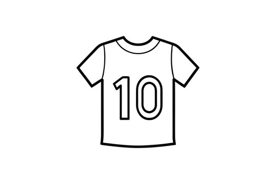 Outline illustration of a sports jersey with the number ten for coloring book use