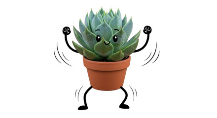 Isolated Cartoon Succulent Plant with Arms and Legs