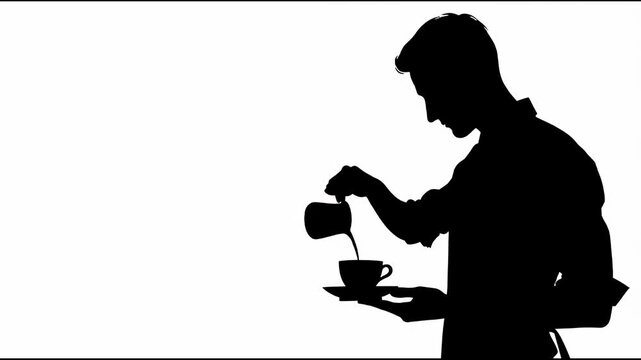 Silhouette of man pouring coffee against white background