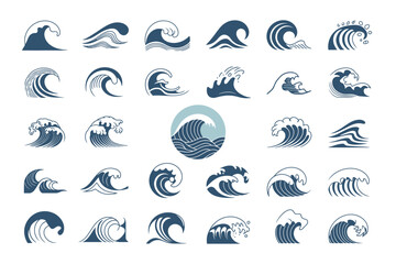 Minimalist Wave Icons Collection Nautical, Ocean & Sea Vector Design Elements for Graphics and Logos