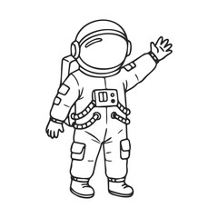 Obraz premium Cartoon astronaut waving in spacesuit with helmet and gloves