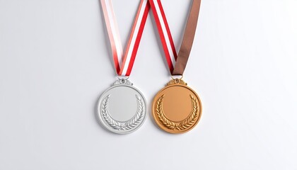 Two medals, silver and gold, with ribbons