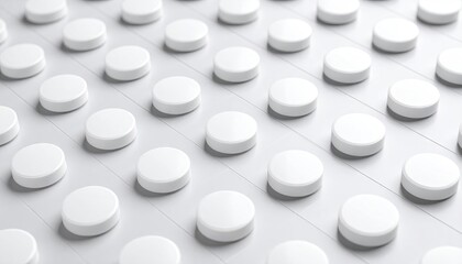 Rows of white pills on a light gray surface