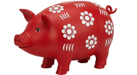 Isolated Red Pig with Flowers