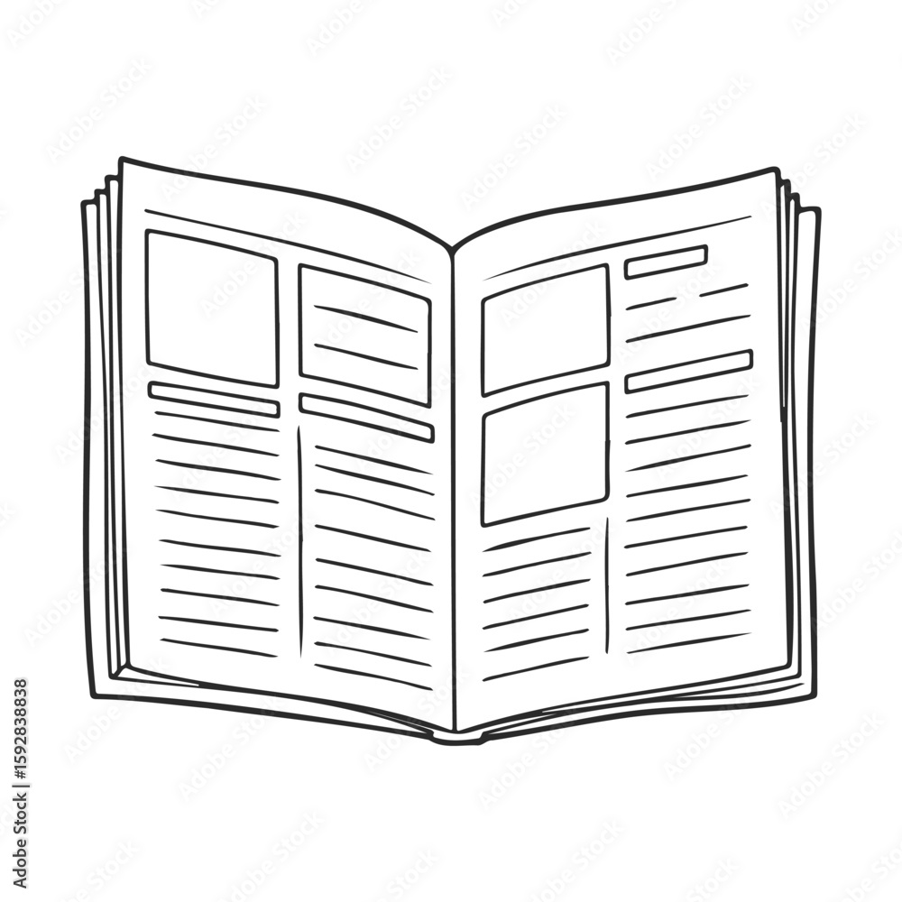 Poster hand-drawn open book with text and images