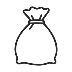 Simple outline of a bag with knot tied at the top on white background
