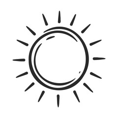 Obraz premium Simple black sun icon with sun rays on white background